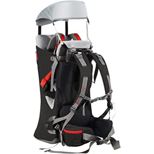 WIPHA Baby Backpack Carrier, Ergonomic Child Carrier Hiking with Sun Canopy, Safe Toddler Hiking Backpack Carrier with Large Storage Space&Insulated Pocket, Adjustable Padded Child Seat, Black