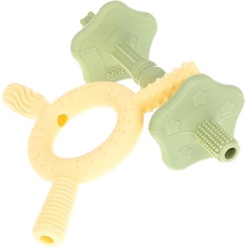 Nuby Tube Silicone Teethers – 2 Pack Gentle Teething Sticks with Massaging Bristles & Multiple Surfaces for Emerging Teeth, 3 M+, Neutral