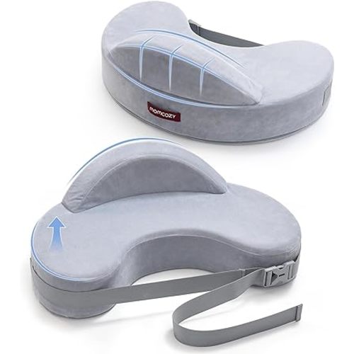 Momcozy Innovative Safety Fence Nursing Pillow - Firm & Springy Memory Foam - Stable, Ergonomic Support & Comfort - Wider Breastfeeding Cushion, Adjustable, Removable Cover, Baby Safety Certified