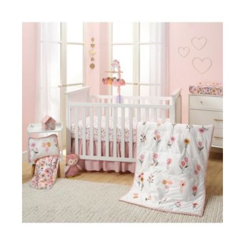 Little Garden 3-Piece Embroidered Floral Baby Crib Bedding Set