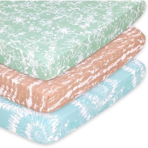 The Peanutshell Pack n Play Sheets, Fitted Mini Crib Sheets, Playard Sheets, Playpen, Portable Crib Bedding for Boy or Girl, Boho Tie Dye 3 Pack