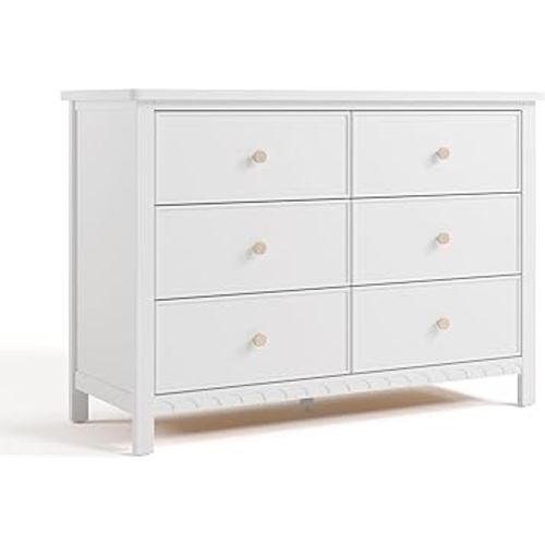 Graco Sasha 6 Drawer Dresser (White) – GREENGUARD Gold Certified, Wood Storage for Nursery or Kids’ Room, Safe Interlocking Drawer System & Easy Assembly with Pre-Installed Tracks