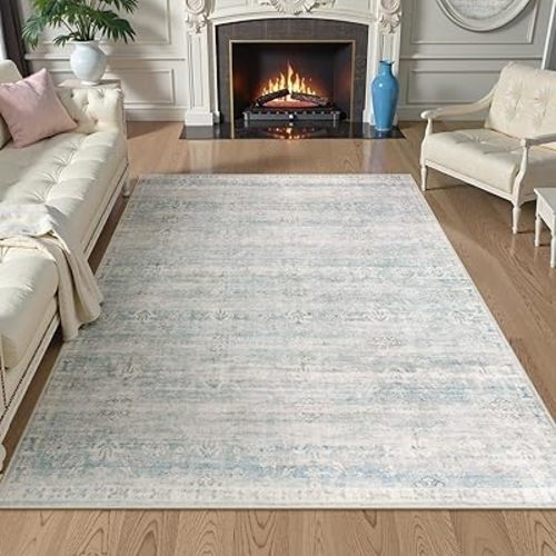 Lahome Light Blue Rugs for Bedroom, 5x7 Distressed Washable Area Rug for Living Room, Stain Resistant Carpet for Dining Room, Soft Non Slip Nursery Carpet Indoor