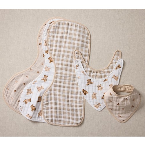 PB Kids Teddy Bear Organic Muslin Bibs & Burp Cloths