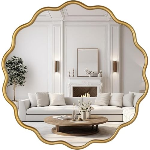 Round Wavy Mirror for Wall 22 Inch Decorative Modern Gold Round Mirror for Bathroom, Living Room,Vanity, Nursery Decor,Gold