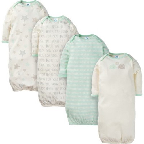 Gerber Baby Neutral Long Sleeve Gowns with Mitten Cuffs - 4-Pack