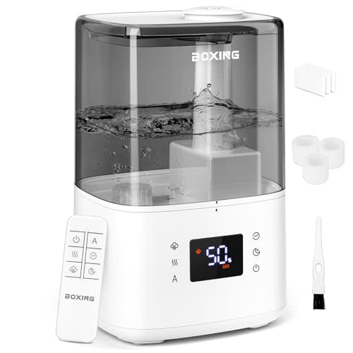 BOXING Warm and Cool Mist Humidifiers for Bedroom Large Room Home, Air Humidifier with Remote, Top Fill Ultrasonic Diffuser Humidifier with humidistat,Quiet Sleep Bedside Nightstand,Timer,Filter,4.5L