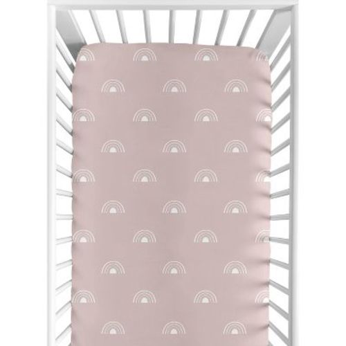 Sweet Jojo Designs Girl Baby Fitted Crib Sheet Boho Rainbow Pink and White