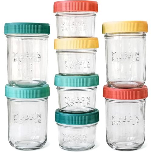 Mason Bottle Breast Milk Storage Jars (4oz & 8oz, 8-Pack) – Reusable Glass Baby Food Containers with Lid for Baby Formula & Breastmilk – Airtight, Stackable, Freezable