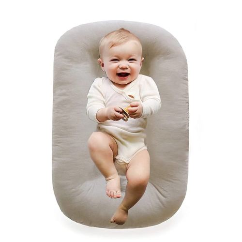 Baby Lounger Play Mat 100% Cotton,Soft & Breathable Tummy Time Mat for Newborn Infant 0-24 Months,Babies Essentials Gifts,Apricot
