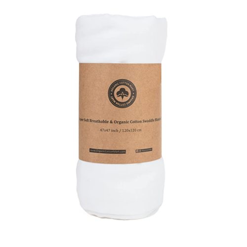 Organic Cotton White Swaddle Blanket for Newborn - 47"x47", 100% Organic, Toxic-Free, All-Natural, Muslin, Newborn Baby Gauze Swaddling Blanket - 100% Certified Organic Cotton (White - 1 Pack)