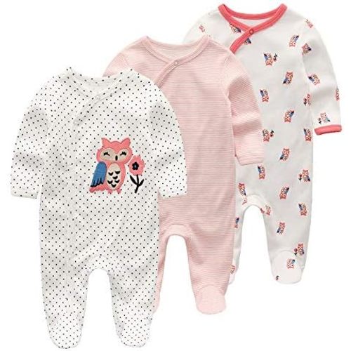 Newborn Baby Boy Girl Organic Cotton Bodysuit Long Sleeve Jumpsuit 3-Pack Outfits Clothes,0-24Months