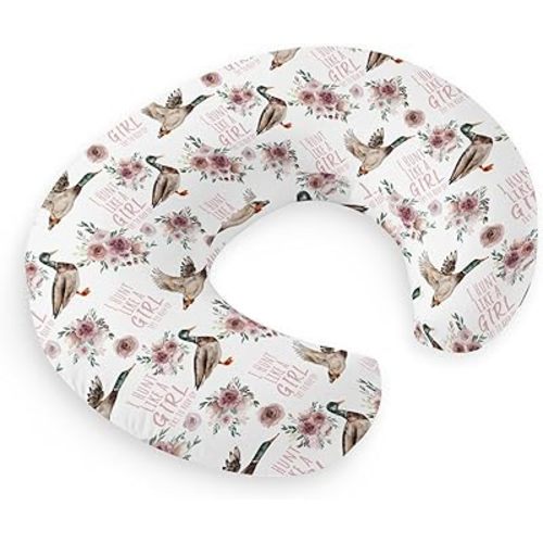 HawSkgFub Funny Mallard Duck Hunter Pink Floral Nursing Pillow Cover Baby Girls Shower Gift, Rose Flower Wild Lake Animal Breastfeeding Pillow Slipcover, Nursing Pillowcase Newborn Infant Cover Only