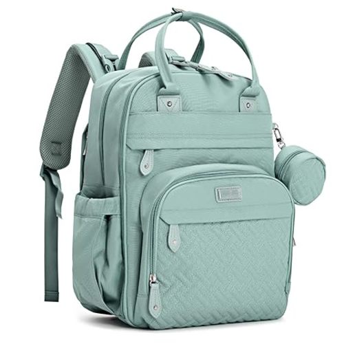 BabbleRoo Diaper Bag Backpack - Baby Essentials Travel Bag - Multi function Waterproof Diaper Bag, Travel Essentials Baby Bag with Changing Pad, Stroller Straps & Pacifier Case – Unisex, Sage Green
