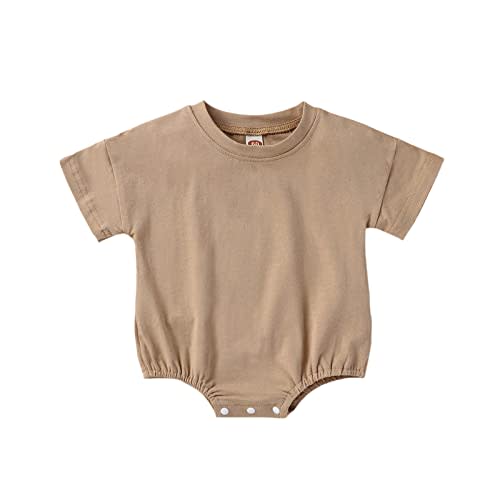 Merqwadd Baby Boy Girl Bubble Romper Infant Oversize Plain Crewneck T-Shirt Bodysuit Tops