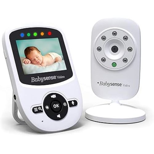 Babysense Video Baby Monitor with Camera and Audio, Long Range, Room Temperature, Infrared Night Vision, Two Way Talk Back, Lullabies, VOX and Long Battery Life, Model: V24US
