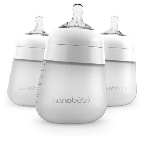Nanobebe Flexy Silicone Baby Bottle, Anti-Colic, Natural Feel, Non-Collapsing Nipple, Non-Tip Stable Base, Easy to Clean, 3-Pack, White, 9oz