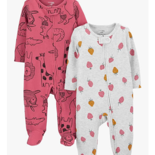 Simple Joys by Carter's Baby Girls' 2-Way Zip Thermal Footed Sleep and Play, Pack of 2