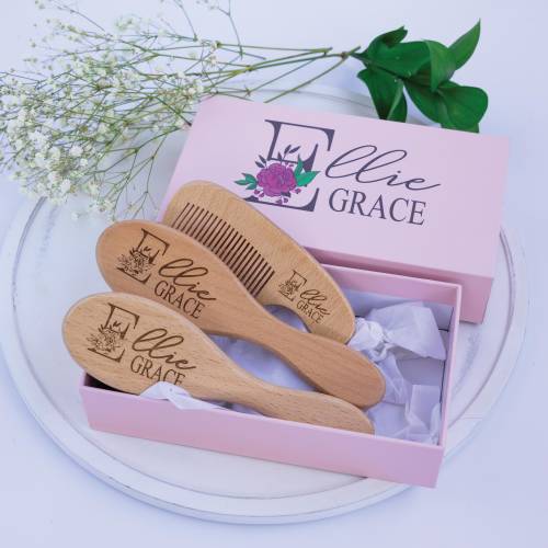 Personalized Baby Gift | Personalized Wooden Baby Hair Brush | Custom Baby Brush | Baby Shower Gift Girls | Baby Keepsake Gift | Baby Set.