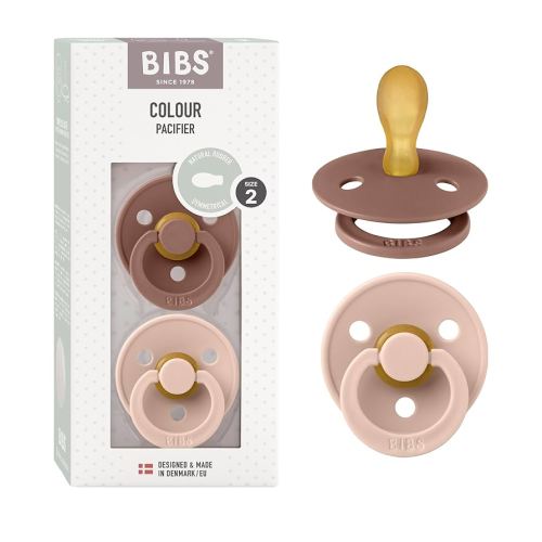 BIBS Pacifiers 6-18 Months | Set of 2 Colour Pacifier with Symmetrical Nipples | BPA-Free Natural Rubber | Made in Denmark | Woodchuck/Blush, 6-18 Months