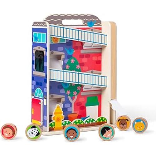 Melissa & Doug GO Tots Wooden Town House Tumble with 6 Disks - FSC Certified