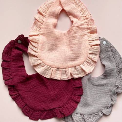 Soft Ruffled Muslin Burp Cloth Baby Feeding Drool Bib with Snap Button | Infant Newborn 0-24 Months New Mom Baby Shower Gift