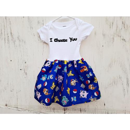 I choose you Poke Onsie baby dress or toddler tshirt dress, baby shower gift, layette, bodysuit, kawaii, cute, pika