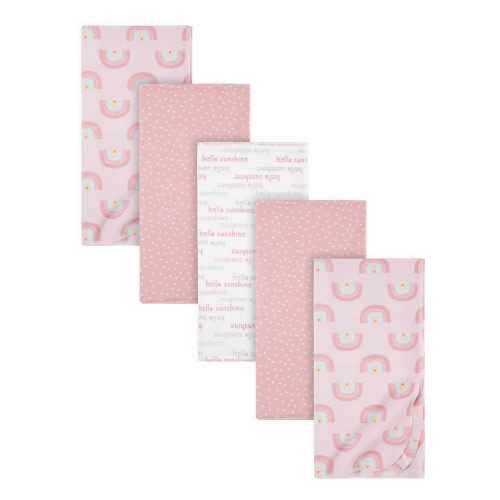 Gerber Baby Girls 100% Cotton Flannel Receiving Blankets, 5-Pack