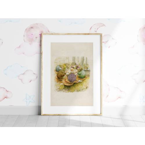POSTER PRINTS | Antique Beatrix Potter Illustration of Toad's Tea Party | Vintage Nursery Wall Art Decor | 110P