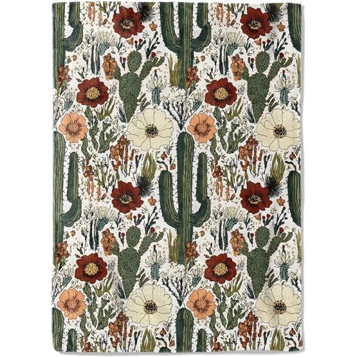 Cactus and Flower Fleece Blanket - 40x50in Desert Cacti Southwestern Throw Blankets,Soft Cozy Lightweight, Ideal for Living Room Home Rustic Spring Decor and Kids Women Girls Gifts
