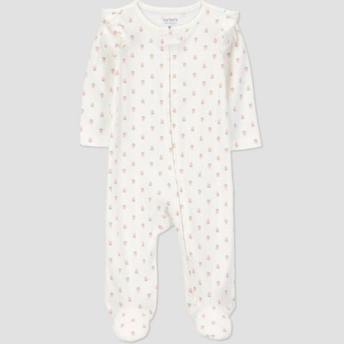 Carter's Just One You® Baby Girls' Sleep N' Play - Ivory 3M: Floral Footed Pajamas, Two-Way Zipper