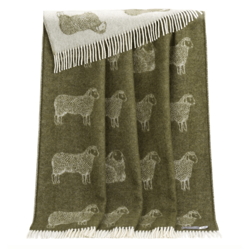Mossy Green Sheep Wool Throw by J.J.Textile