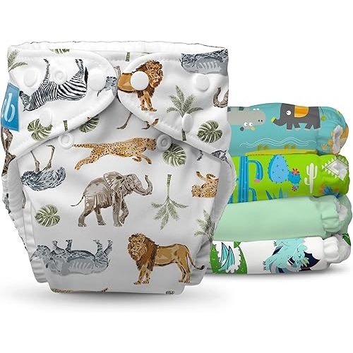 Charlie Banana Cloth Diapers, Reusable, Washable, Adjustable One Size Diaper, for Babies and Toddlers, with Absorbent Inserts - Mighty Beasties, 5 Pack