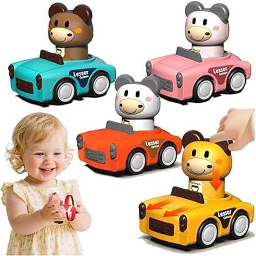 Press to Go Car Toys for Toddlers 1-3, Animal Baby Car Toys, Gifts for One Year Old Boys, Infant Play Vehicle Set for 6-9-12-18 Months, 1st Birthday Gifts for 1-2 Years Old Boy Girl(Colorful)