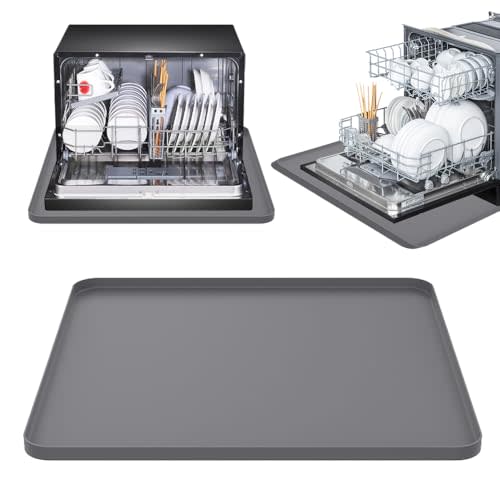 23.6x19.7inchDishwasher Pan Dishwasher Drain Pan Mat, Dishwasher Silicone Mat with Raised Edge, Multi-function Non Slip, Soft Foldable Silicone Portable Waterproof Pad(grey)