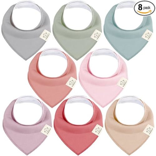KeaBabies 8-Pack Organic Baby Bandana Bibs for Drooling and Teething - Super Absorbent Triangle Baby Drool Bibs for Girls, Boys, 100% Cotton Extra Soft for Newborn, Infant 0-36 Months (Muted Pastel)