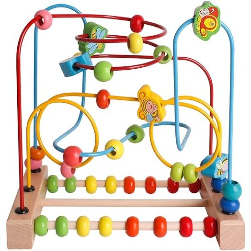SHIERDU Wooden Toys with Animals Graphics Bead Maze Game Educational Abacus Beads Circle Toys Colorful Roller Coaster Game Gift for Toddlers Kids Children Girls Boys