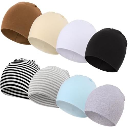 DRESHOW BQUBO 8 Pack Unisex Baby Beanie Hat Infant Toddler Kid Hats Baby Soft Cute Knit Cap Nursery Beanie