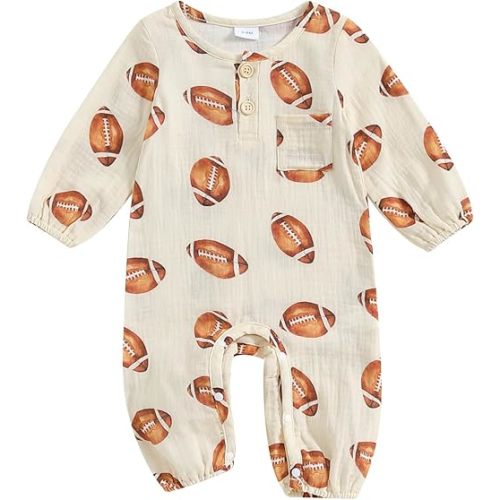 Honganda Newborn Infant Baby Boy Girl Football Outfit Long Sleeve Rugby Jumpsuit Cotton Linen Romper Fall One Piece Clothes