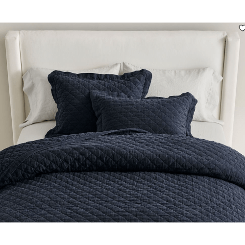 White Belgian Flax Linen Diamond Quilt & Sham | Pottery Barn