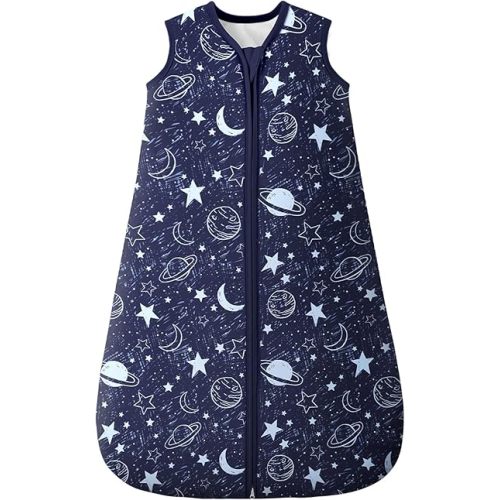 Unnivoll Baby Sleep Sack 0-6 Months TOG 2.5 Winter Baby Wearable Blanket, 100% Cotton Toddler Sleeping Sack with 2-Way Zipper Warm Soft Planet