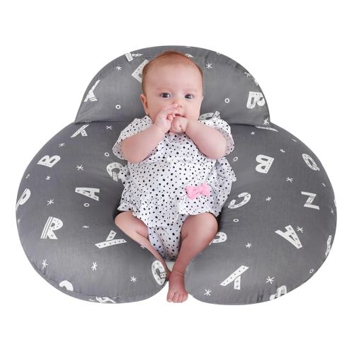 Plus Size Breastfeeding Pillow for Ergonomic Comfort & Support, Easier Nursing, Fit, Removable Cover, Machine Washable, Letter Pattern(Grey)