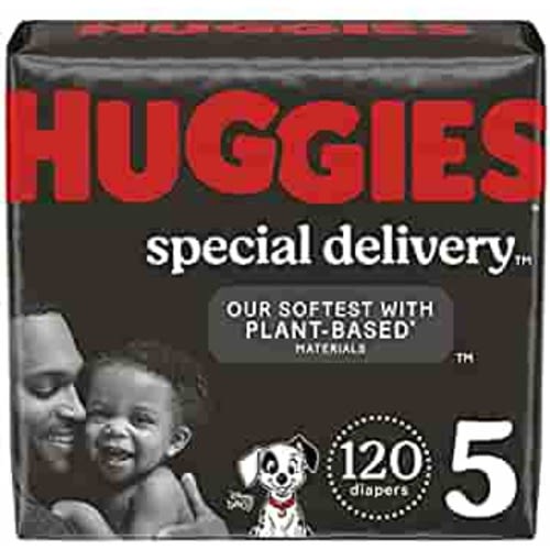 Hypoallergenic Baby Diapers Size 5 (27+ lbs), Huggies Special Delivery, Fragrance Free, Safe for Sensitive Skin, 120 Ct