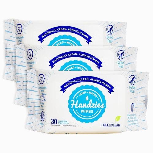 Natural Soap and Water Cleansing Towelettes - Free&Clear - 30ct Soft Pack - Bundle of 3 (90 total towelettes)