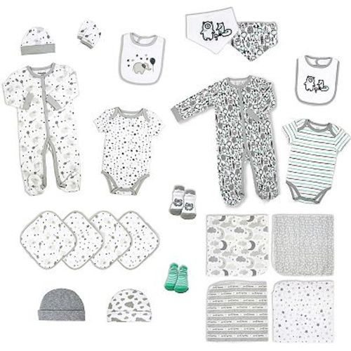 22 Piece Baby's Gray Elephants And Woodland Infant Apparel Layette Gift Set