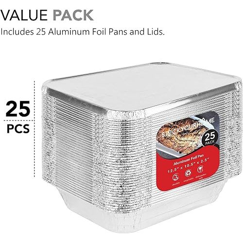 Stock Your Home Disposable Aluminum Pans with Lids 9x13 (25 Pans and 25 Lids), Food Containers for Baking, Cooking, Heating, Storing and Prepping