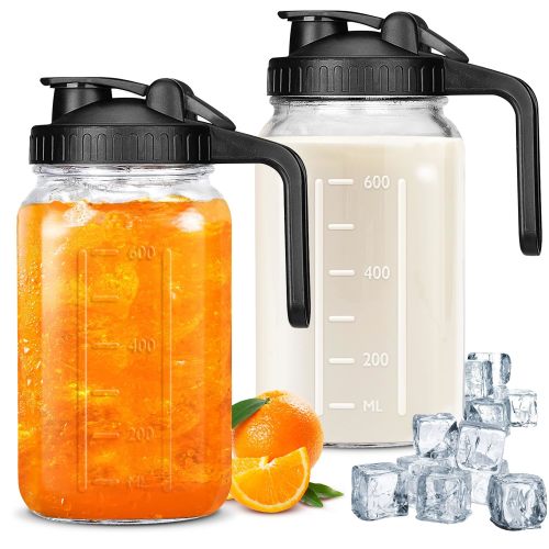 Glass Pitcher Mason Jars with Lid, 32oz