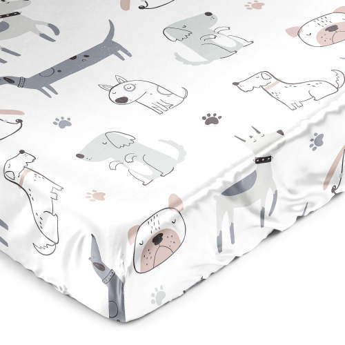 Sweet Jojo Designs Cartoon Puppy Boy, Girl, Unisex/Gender Neutral Satin Fitted Crib Sheet