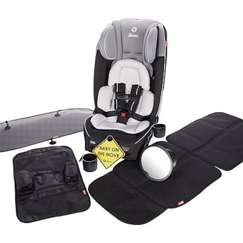 Diono Radian 3RXT Bonus Pack, 4-in-1 Convertible Car Seat, Extended Rear and Forward Facing, 10 Years 1 Car Seat, Slim Fit 3 Across, with 6 Accessories Inc. Baby Car Mirror, Car Seat Protector, Black