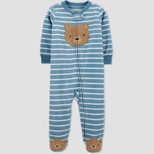 Carter's Just One You®️ Baby Boys' Bear Striped Fleece Sleep N' Play - Blue, Size: 9M